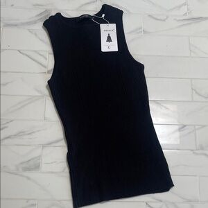 Zesica black ribbed tank top with high neckline. NWT